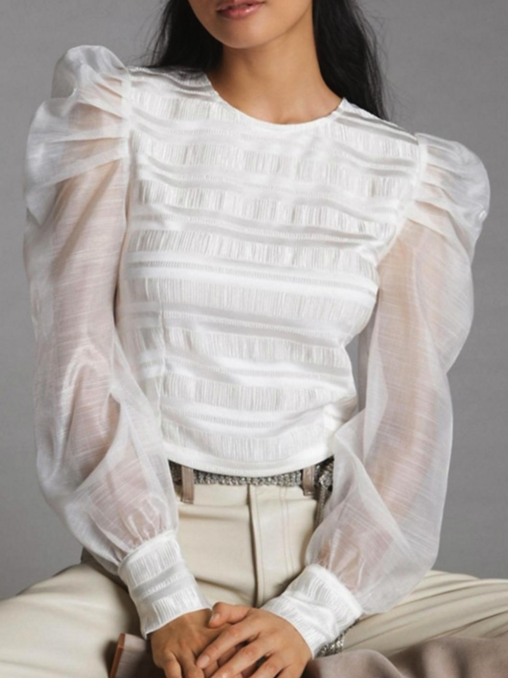 Dolan Sheer Puff-Sleeved Blouse